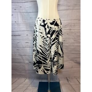 Ann Taylor Silk Leaf Print Skirt Navy Blue Size 6 Zip Back